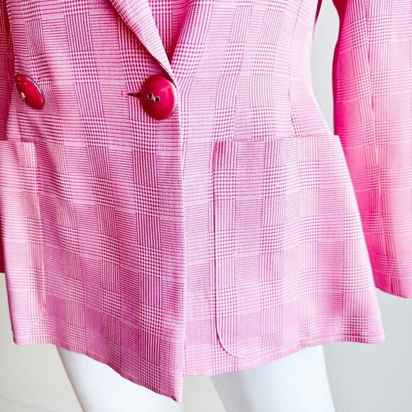 Vintage Jean Louis Scherrer Pink Metallic Silver Plaid Blazer 38 - Picture 4 of 15